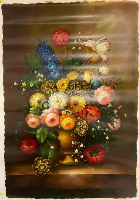 Hand Painted Oil Painting - Still Life Scene - Flowers Floral 36" x 24" Canvas