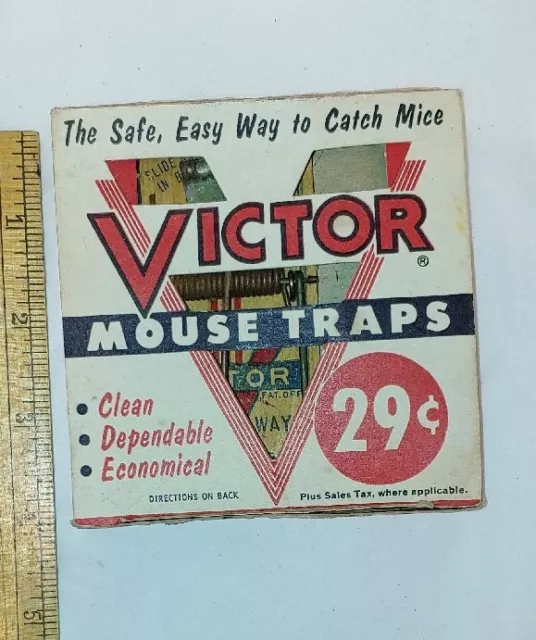 Vintage VICTOR Mouse Traps With Original Box 29 cent 1955 Unused Has ONE Trap