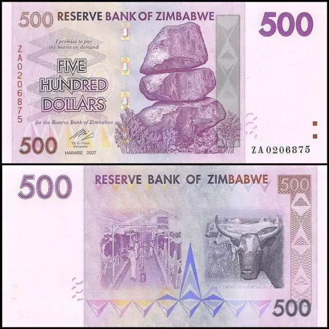 Zimbabwe 500 Dollars, 2007, P-70z, Used, Replacement