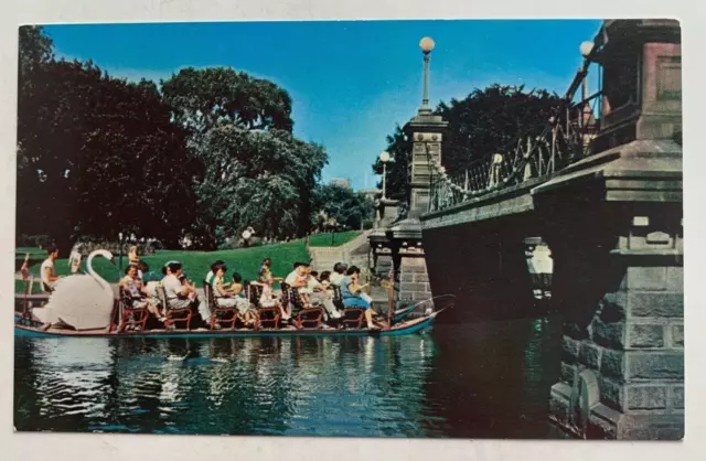 ca 1960s MA Postcard Massachusetts Boston Public Garden Swan Boat Common Park