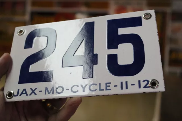 Rare 1912 Jax 245 Motorcycle Porcelain License Plate Metal Sign Florida Gas Oil