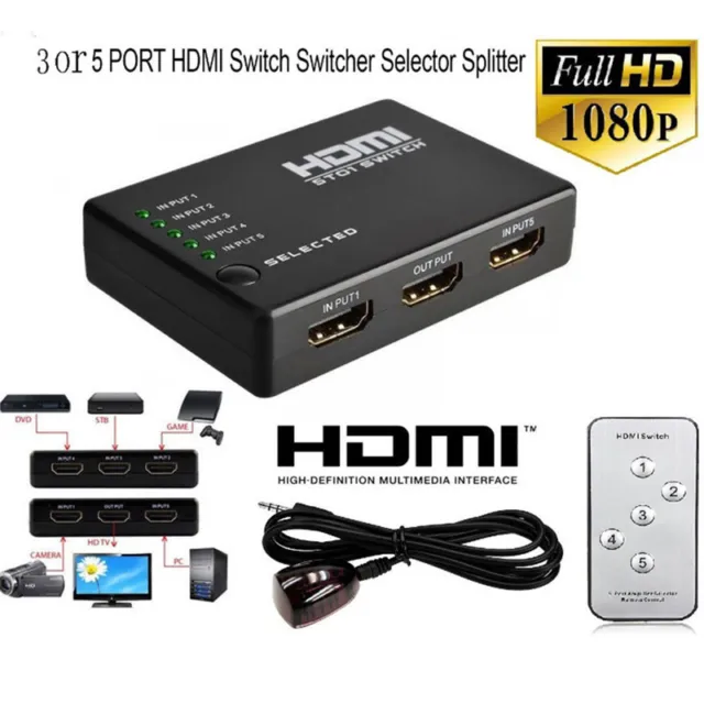 3Or5 Port  Splitter Switch Selector Switcher Hub+Remote 1080p For HDTV-YN