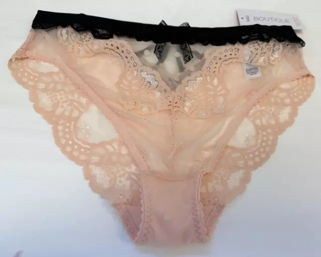 NEW! M&S Boutique Marks & Spencer peach and black high waist high leg knickers
