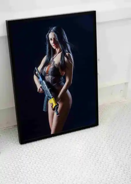Hot Sexy Woman Girl With Gun Poster Image Art Adult Erotic Print  A4 A3 Size