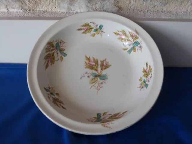 plat/légumier, rond, décor floral, en céramique de Luneville