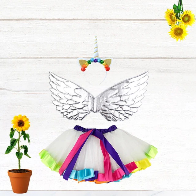 keaiyouhuo Vestito Tutù Arcobaleno per Bambine, Set di Costumi per Bambine di Compleanno con Fascia e Borsa Abiti Natalizi