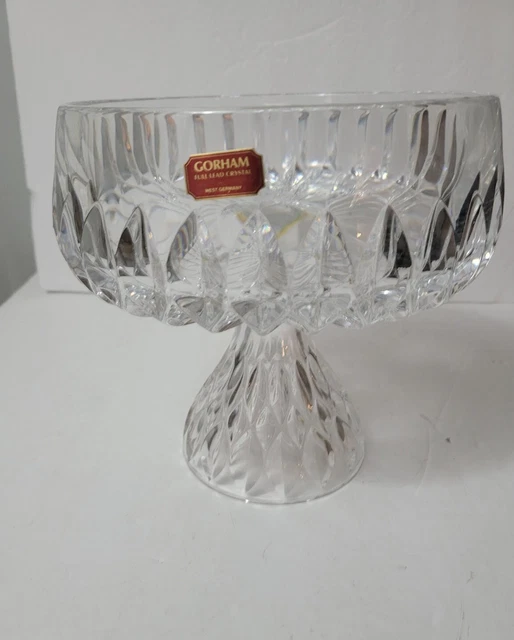 Gorham Crystal Decorative Pedestal Bowl West Germany Heavy Cut Full Lead 7 1/2"