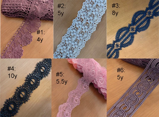 4-10 Yards 1"-2" Wide Rayon Venise Floral Lace Navy,Black,Pink,White,Taupe zhs66