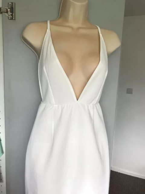 Oh My Love London Plunge Neck Scuba Body Con Cream Dress Size Large Size 12-14