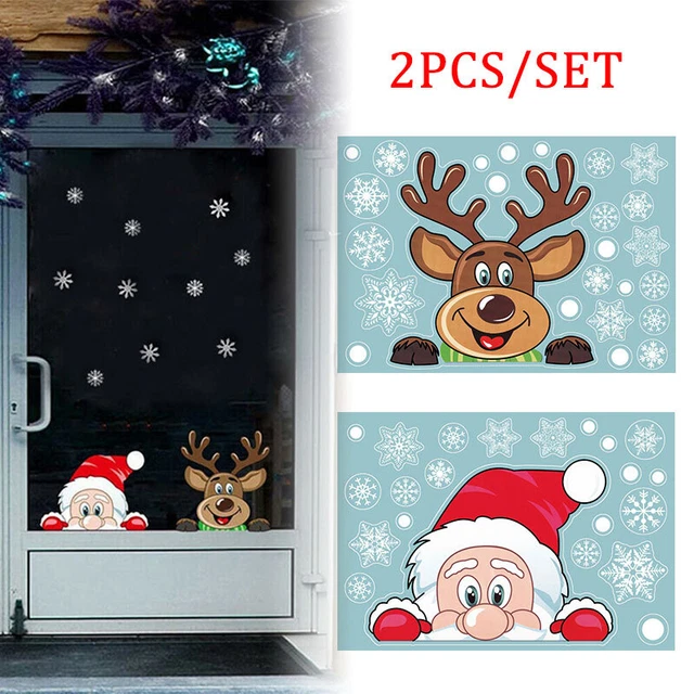 2x Weihnachten Aufkleber Weihnachtsmann Weihnachtsbaum Xmas Fenster Sticker Deko