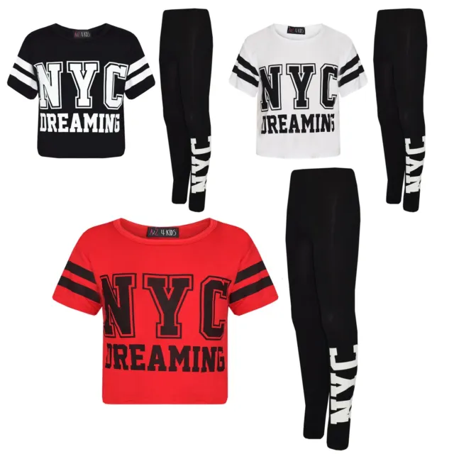 Girls Tops Kids Designer NYC Dreaming Trendy Crop & Fashion Legging Set 7-13 Yrs