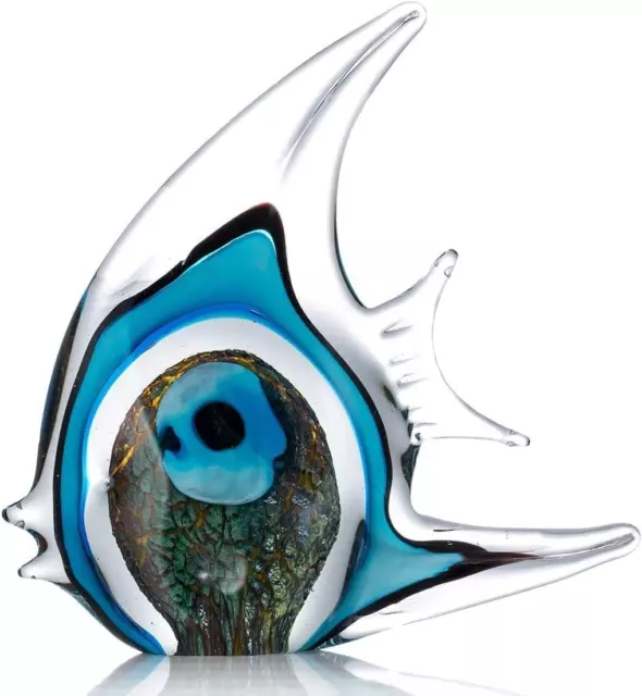 Blue Stripe Tropical Fish Glass Sculpture Home Tabletop Decoration