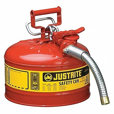 Justrite Type II Safety Can: For Flammables, Galvanized Steel, Red, Includes