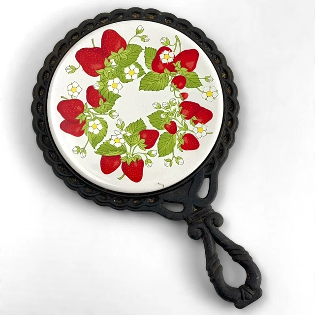 De colección azulejo de fresa trivet placa caliente hierro fundido cerámica patas colgante de pared
