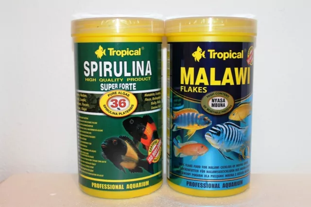 Tropical Malawi Flocken 1000ml + 1000ml Trop. Spirulina Forte 36% Fische Pflege
