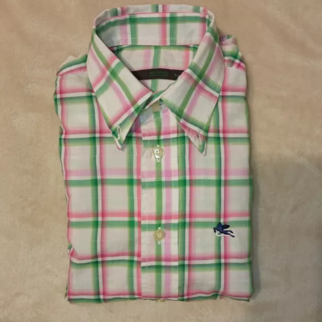 Camicia Etro quadri verdi rosa bianco bimbo 6 anni 100% Cotone
