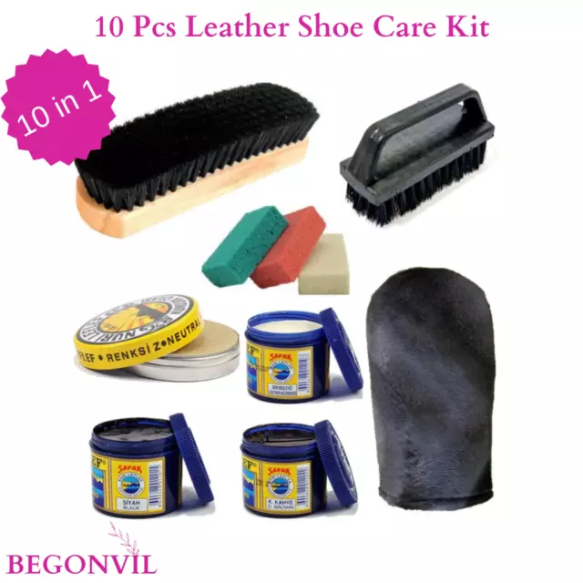 Paquete de 10 kit de cuidado de botas de cuero | Betún para zapatos negro y...