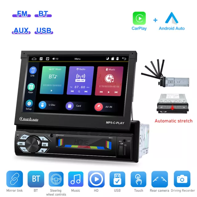 7'' 1DIN AUTORADIO Apple Carplay  MIT Navigation BLUETOOTH FM USB Flip Out + MIC