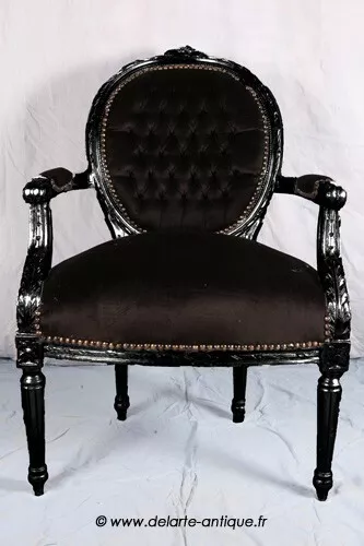 Fauteuil de style Louis XVI noir bois noir