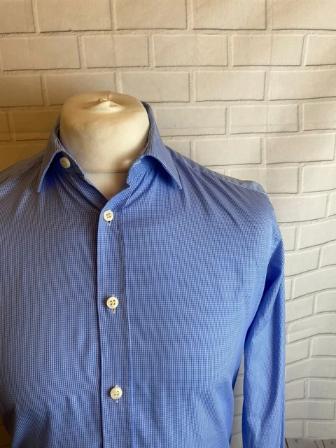 Camicia Hawes & Curtis scacco blu 14,5"" - 33"" aderente doppio polsino