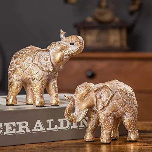 Elephant Statue for Home Decorations,Elephant Figurines with Trunk Gold