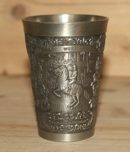 Vintage German Zinn Becker Stuttgart ornate pewter cup mug