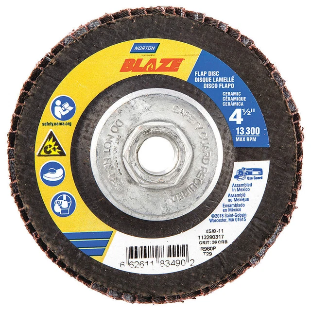 NORTON 66261183490 Arbor  Flap Disc,4-1/2,36,Extra Coarse