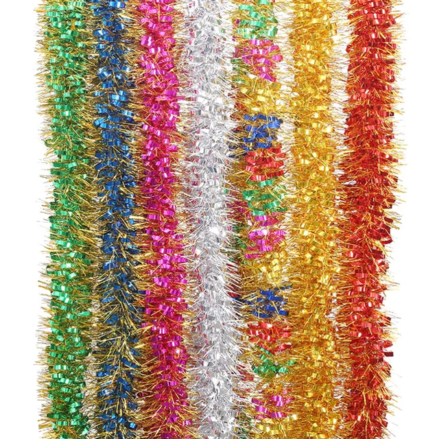 8 Pcs Snowy Tinsel Christmas Garland Xmas Tinsel Garland Silver Flash