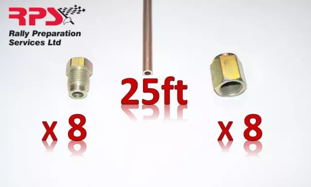 Copper Nickel Kunifer Brake Pipe 25ft 3/16", 16 x Metric Short Male Female Ends