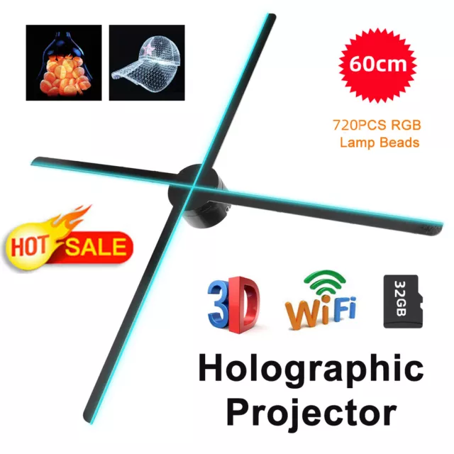 720 LED 1080P WiFi 3D Holographic Projector Advertising Hologram Display Fan 32G