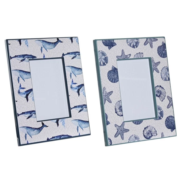 Cadre photo DKD Home Decor Verre Étoile Bleu ciel Marin Blue marine Bois MDF méd