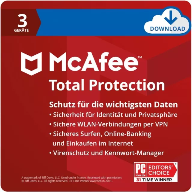 McAfee Total Protection 2024 3 Geräte 1 Jahr | VOLLVERSION / Upgrade | Antivirus