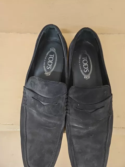 TOD'S SUEDE PENNY Loafers Men's Us Sz 8.5 Navy Blue Shoes Made In Italy ...