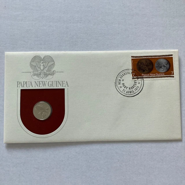 1975 PNG PAPUA New Guinea PNC with Proof 5 Toea 5t Coin and Matching ...