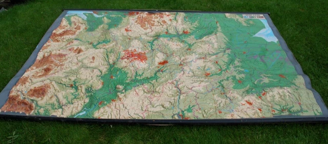 HUGE VINTAGE RUBBER relief school wall map 1950s 60s. MIdlands/Wales ...