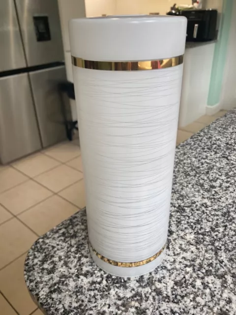 Mid Century Retro Opaque & Clear Glass Tall 28cm Lamp Shade with Gold Banding