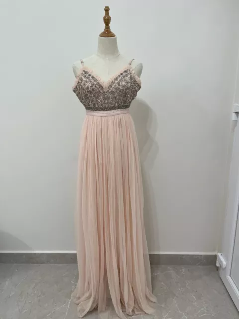 Needle & Thread maxi events beaded blush dress size US0/UK4