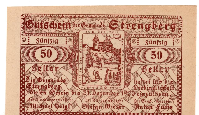 1920 Austria Strengberg Notgeld 50 Heller Note (T81)