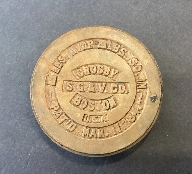 Antique Crosby S.g.& V. Co. Brass 4 Pound Scale Weight Boston Pat. Mar 11 1884