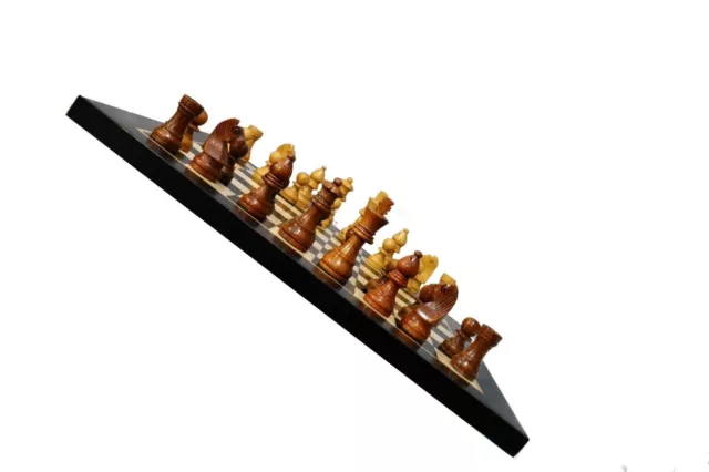 12" Flat Board Magnetic Chess Set | Ebony Wood Board with German Staunton Pieces