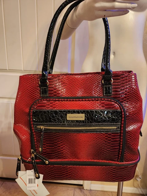 Nwt Samantha Brown Drop Bottom Satchel Burgundy Black