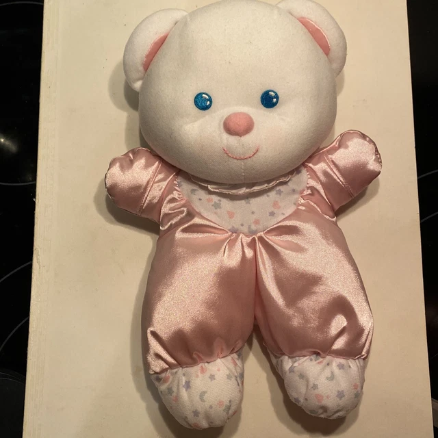 Vintage 1992 Fisher Price Baby Pink Satin Lovey Plush Toy 1338 Blue Stars Bear