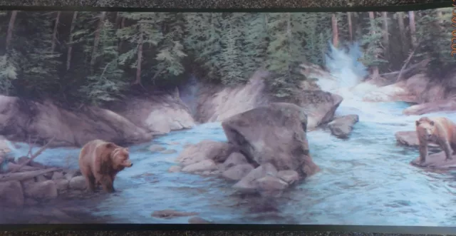 Wallpaper Border Dado Brown Bears Hunting / Playing in Forest River Wilderness