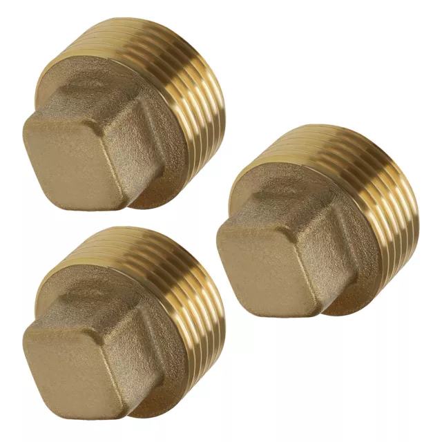 3x 3/4 Inch NPT Male Square Head Brass Plug Four Corners Blanking Plug Tube