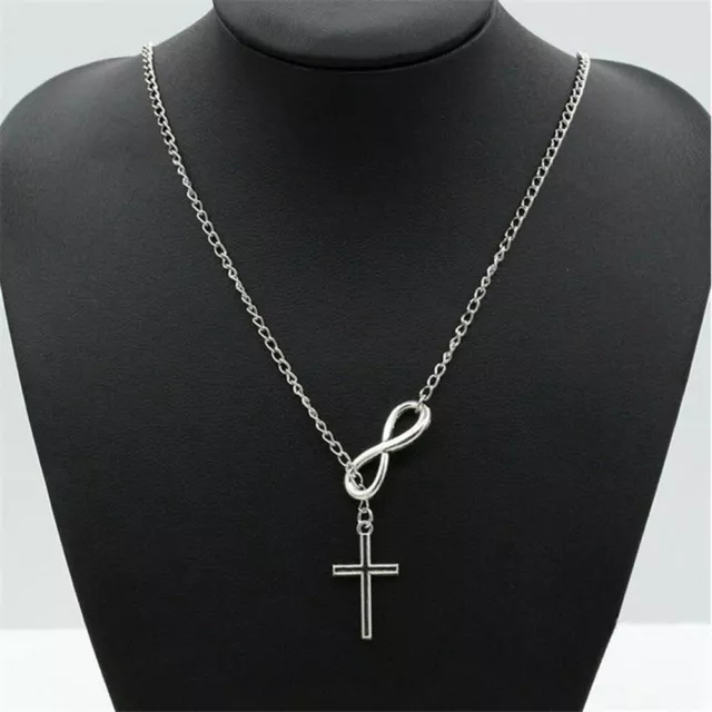 Stainless Steel Infinity Charm Cross Pendant Women Silver Jewelry Necklace Gift