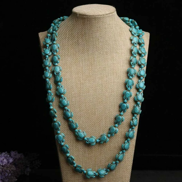 Fashion Turquoise Beads Tortoise Knot Necklace Spirituality Mental Healing Fancy