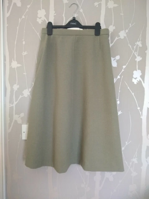Gonna vintage Jaeger cachi verde lana allineata taglia 14 (taglia vintage) vita 28" foderata