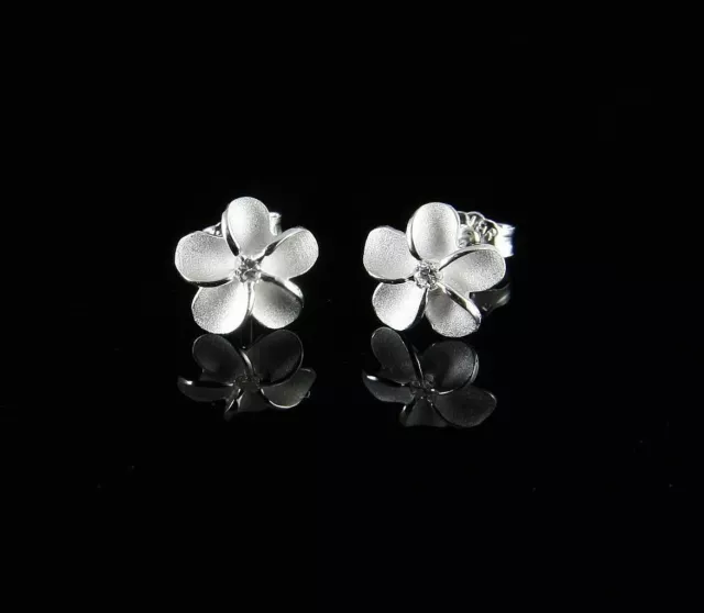 STERLING SILVER 925 HAWAIIAN PLUMERIA FLOWER STUD POST EARRINGS 10MM Gift Box