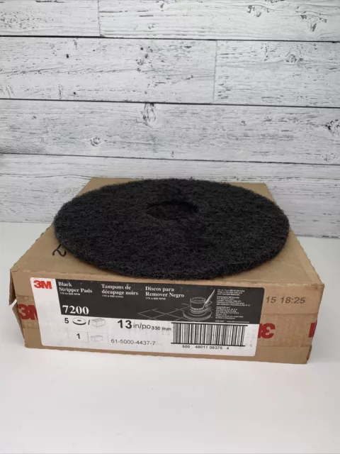 3M Black Stripper Pad 7200, 13" Floor Care Pad (Case of 5) 175-600 RPM Made USA