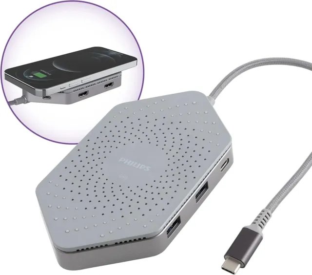 Philips Elite USB-C Travel Docking Station with Qi, 1 HDMI Port, 2 USB-A, SD Rea